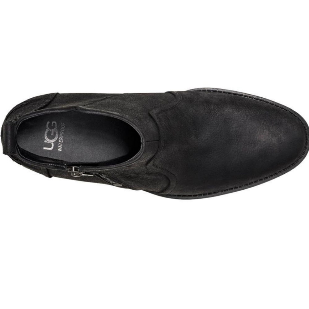 UGG Black Distressed Leather Flat Ankle Bootie 6 - Picture 5 of 7